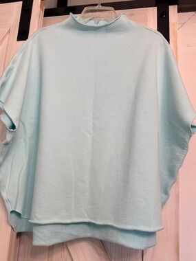 NWT Frank and Eileen, Audrey OS sea foam green funnel neck triple fleece. New.